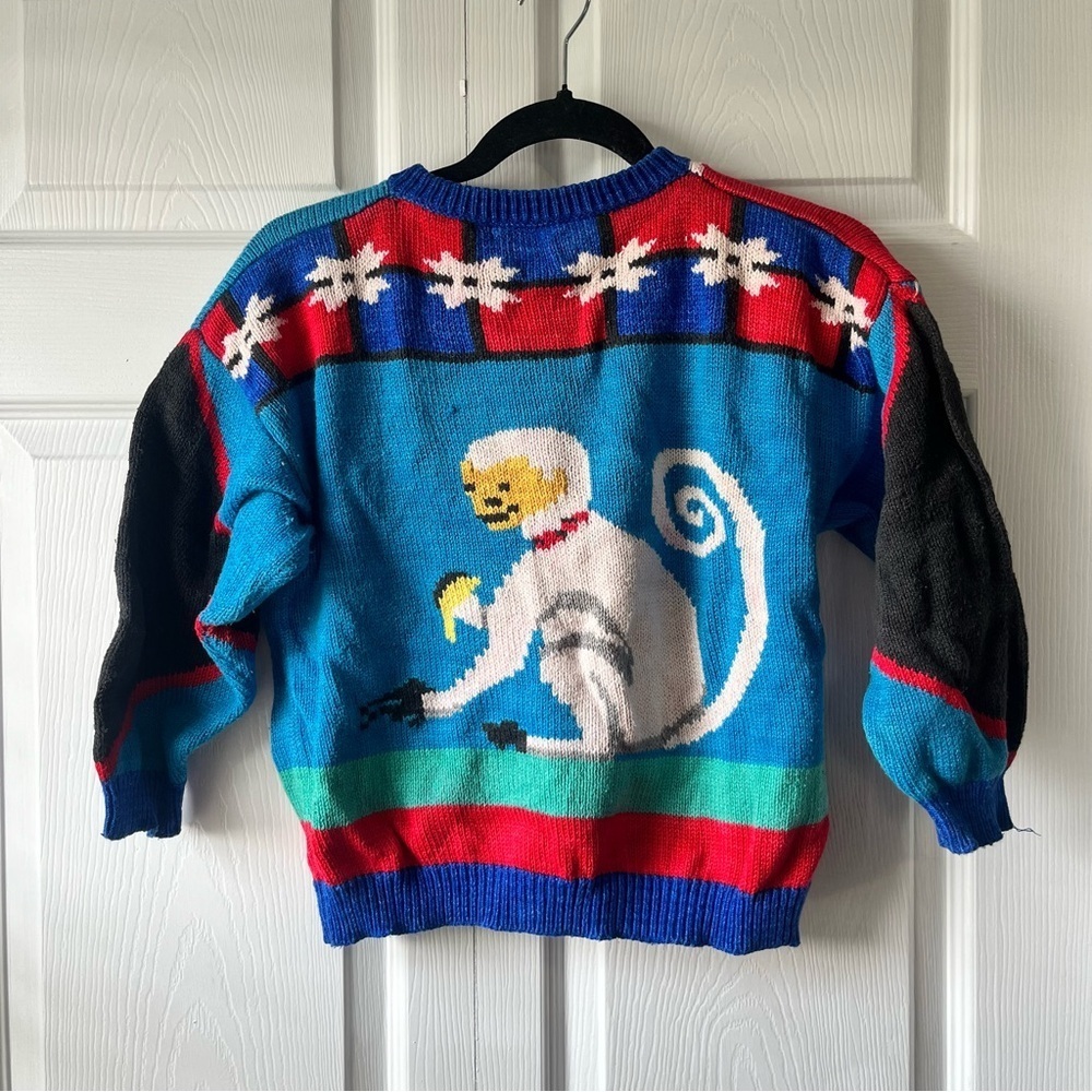 Christine Foley Vintage Multicolor Monkey Button Up Sweater Cardigan kids 8 - Picture 5 of 5